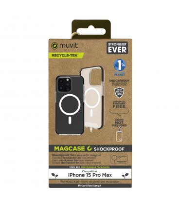 Funda muvit recycletek magsafe shockproof 3m para apple iphone 15 pro max transparente - negra