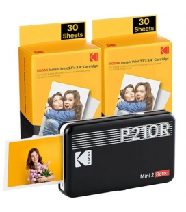 Impresora portátil fotográfica kodak mini 2 retro/ tamaño foto 53.3x86.3mm/ incluye 2x papel fotográfico/ negra