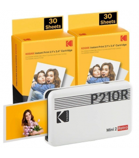 Impresora portátil fotográfica kodak mini 2 retro/ tamaño foto 53.3x86.3mm/ incluye 2x papel fotográfico/ blanco