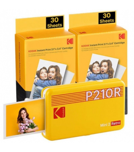 Impresora portátil fotográfica kodak mini 2 retro/ tamaño foto 53.3x86.3mm/ incluye 2x papel fotográfico/ amarilla