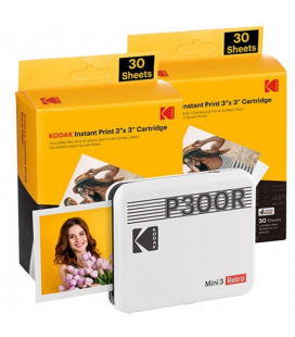 Impresora portátil fotográfica kodak mini 3 retro/ tamaño foto 76.2x76.2mm/ incluye 2x papel fotográfico/ blanca