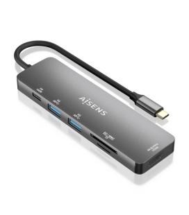 Docking USB Tipo-C Aisens ASUC-6P016-GR/ 1xHDMI/ 2xUSB/ 1xLector Tarjetas/ 1xUSB Tipo-C PD/ Gris