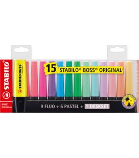 Peana de Marcadores Fluorescentes Stabilo Boss Original/ 15 Unidades/ Colores Surtidos/ Incluye Soporte