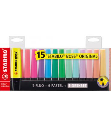 Peana de Marcadores Fluorescentes Stabilo Boss Original/ 15 Unidades/ Colores Surtidos/ Incluye Soporte