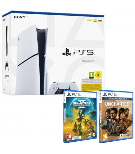 Consola ps5 sony playstation 5 slim 1tb chasis d + uncharted legacy collection + helldivers