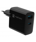 CARGADOR NATEC RIBERA GAN 65W PD3.0 QC3.0 1XUSB-A + 1XUSB-C NEGRO