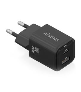 AISENS Cargador Gan 30W, 1xUSB-C PD3.0 QC4.0, 1xUSB-A QC3.0, Negro