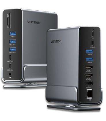 Docking usb tipo-c vention tpuh0/ 2xhdmi/ 1xdisplayport/ 3xusb tipo-c/ 5xusb/ 1xrj45/ 1xlector de tarjetas/ 1xjack 3.5/ 1xusb