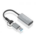 Conversor HDMI Aisens A109-0913/ USB + USB Tipo-C 3.1 Macho - HDMI Macho/ 15cm/ Gris