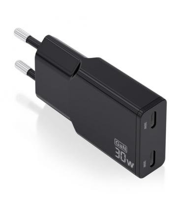 Cargador gan de pared aisens asch-30w2p049-bk/ 2xusb tipo-c/ 30w
