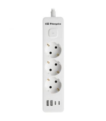 Regleta con interruptor orbegozo en 3100/ 3 tomas de corriente/ 2 usb/ 2 usb tipo-c/ cable 1.4m/ blanca