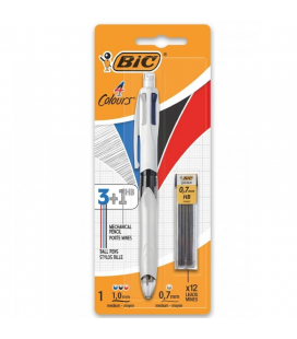 Bolígrafo de tinta de aceite retráctil bic 4 colours 942103/ 1 unidad/ 4 colores de tinta/ cuerpo color blanco