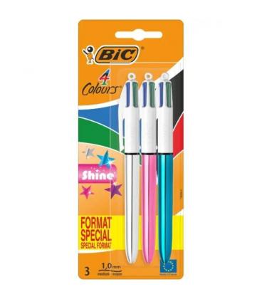 Bolígrafos de tinta de aceite retráctil bic 4 colors shine 9122751/ 3 unidades/ 4 colores de tinta/ cuerpo color brillante