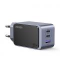 Ugreen Nexode Air 65W sieninis kroviklis, USB + 2x USB-C pilkos spalvos Ordenador portátil, Teléfono móvil, Ratón, Portátil, Bat