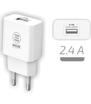 Cargador de pared tech one tech tec2904/ 1xusb/ 2.4a/ blanco