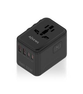 Cargador de pared universal gan aisens asps-2a2c08-bk/ toma de corriente universal/ 2xusb tipo-c/ 2xusb/ 25w
