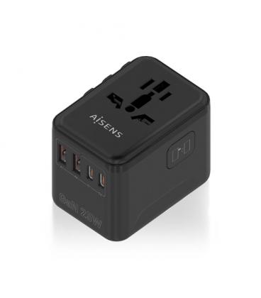 Cargador de pared universal gan aisens asps-2a2c08-bk/ toma de corriente universal/ 2xusb tipo-c/ 2xusb/ 25w