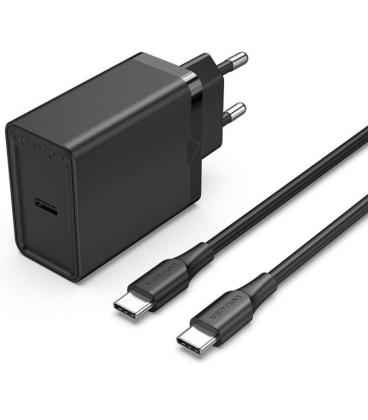 Cargador de pared vention fahbf-eu/ 1xusb tipo-c + 2x cable usb tipo-c/ 25w