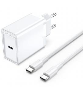 Cargador de pared vention fahwf-eu/ 1xusb tipo-c + 2x cable usb tipo-c/ 25w