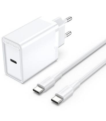 Cargador de pared vention fahwf-eu/ 1xusb tipo-c + 2x cable usb tipo-c/ 25w