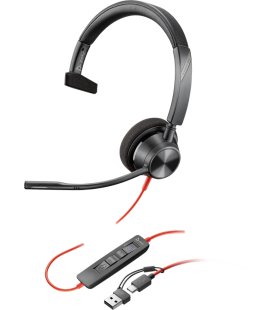 Auriculares poly monoaurales blackwire 3310 con certificación microsoft teams usb - c + adaptador usb - c - a