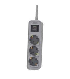 Regleta con interruptor philips chp2134g/ 3 tomas de corriente/ cable 1.5m/ gris