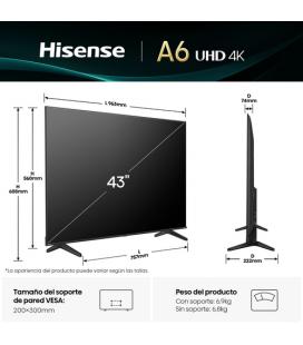 Hisense 43A6Q Televisor 109,2 cm (43") 4K Ultra HD Smart TV Wifi Negro 300 cd / m²