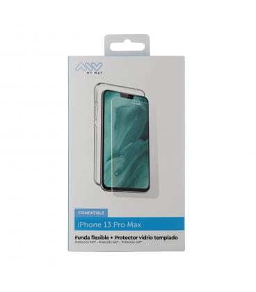 Carcasa myway para apple iphone 13 pro max transparente + protector pantalla cristal templado