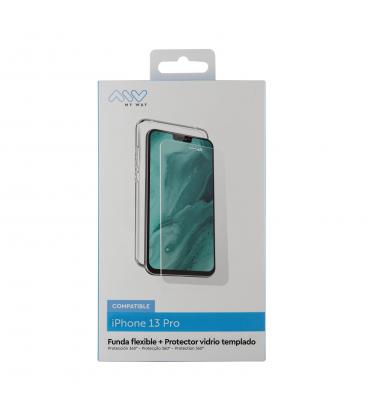 Carcasa myway para apple iphone 13 pro transparente + protector pantalla cristal templado