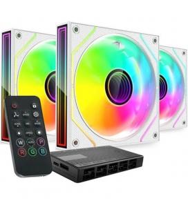 Pack 3 ventiladores mars gaming mf-3dprokit/ 12cm + hub + mando a distancia/ argb/ blanco