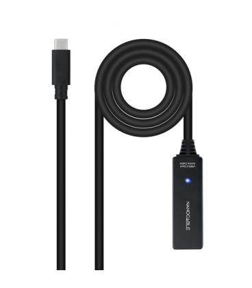 Cable alargador usb tipo-c 3.2 con amplificador nanocable 10.01.1311/ usb tipo-c macho - usb tipo-c hembra/ 5m/ negro