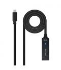 Cable alargador usb tipo-c 3.2 con amplificador nanocable 10.01.1311/ usb tipo-c macho - usb tipo-c hembra/ 5m/ negro