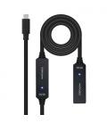 Cable alargador usb tipo-c 3.2 con amplificador nanocable 10.01.1312/ usb tipo-c macho - usb tipo-c hembra/ 10m/ negro