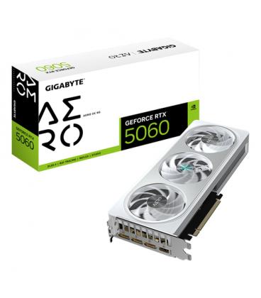GIGABYTE GeForce RTX 5060 AERO OC 8G Tarjeta Gráfica - 8GB GDDR7, 128bit, PCI-E 5.0, 2595 MHz Frecuencia del núcleo, 3 x Display