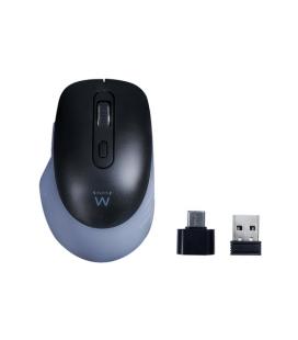 Ewent Ratón óptico inalámbrico con conectividad multidispositivo, clics silenciosos y adaptador tipo C