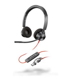 Auricular poly blackwire 3320 stereo usb - c headset + adaptador usb - c - a