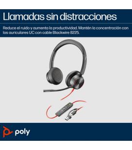 Auriculares poly blackwire 8225 para microsoft teams + adaptador usb-c/a/ con micrófono/ usb tipo-c/ negros