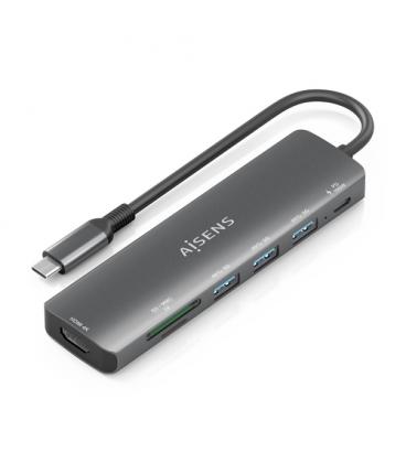 Docking usb tipo-c aisens asuc-7p025-gr/ 1xhdmi/ 3xusb/ 1xusb tipo-c pd/ 1xlector tarjetas/ gris