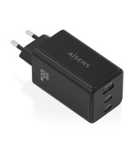 Cargador de pared gan aisens asch-100w3p052-bk/ 2xusb tipo-c/ 1xusb/ 100w