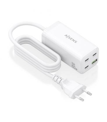 Cargador sobremesa gan aisens asch-100w4p053-w/ 3xusb tipo-c/ 1xusb/ 100w