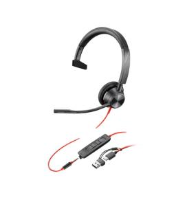 Auricular poly blackwire 3315 para microsoft teams + adaptador usb-c/a/ con micrófono/ jack 3.5/ negro