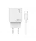 CARGADOR COOL DUAL USBC,USB 65W U.C.R. CABLE WHI.