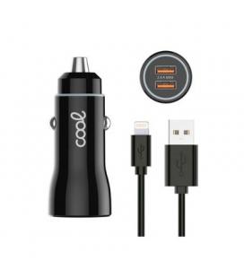 CARGADOR COOL COCHE DUAL LIGHTNING 20W BLACK CABLE