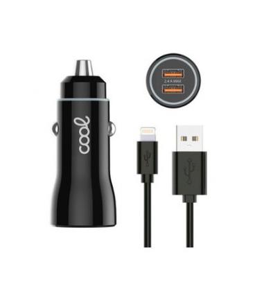 CARGADOR COOL COCHE DUAL LIGHTNING 20W BLACK CABLE