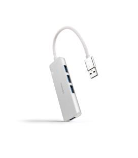 Nanocable Hub USB-A 3.0. a 4xUSB3.0, USB-A/M-USB 3.0/H, Aluminio, Color Plata, 18 cm