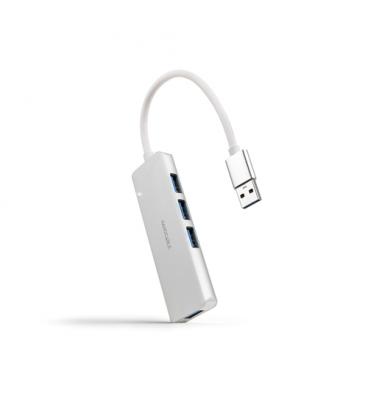 Nanocable Hub USB-A 3.0. a 4xUSB3.0, USB-A/M-USB 3.0/H, Aluminio, Color Plata, 18 cm