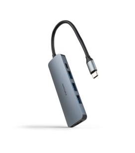 Nanocable Hub USB-C 5 en 1, Conversor USB-C 3.1 a 3xUSB-A 3.0 + USB-C PD + HDMI, Aluminio, Gris, 18 cm