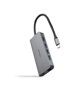 Nanocable Hub USB-C 8 en 1, Conversor USB-C 3.1 a 3xUSB-A 3.0 + HDMI 4K@60Hz + USB-C PD + RJ45 1Gbps + TF + SD, Aluminio, Gris, 