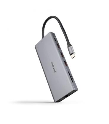 Docking Tipo-C Nanocable 10.16.4612/3xUSB/1xUSB Tipo-C/2xHDMI 4K/1xDisplayPort/1xRJ45/1xLect.tarjetas/1xJack 3.5/1xUSB Tipo-C PD