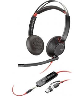 Auriculares poly blackwire 5220 usb-c + 3.5 mm + adaptador usb-c/a/ con micrófono/ jack 3.5 - usb tipo-c/ bulk/ negros